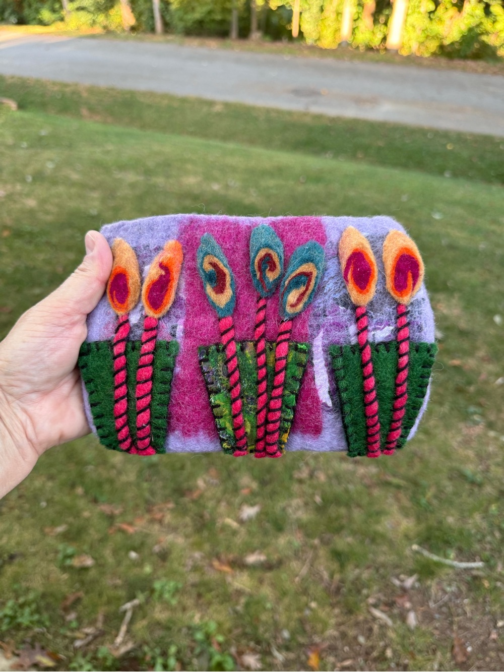 New Nepal Felted Wool Flowers Coin Purse Clutch Pouch